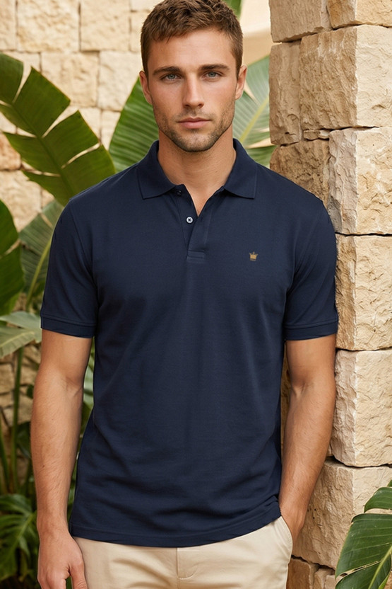 LOUIS PHILIPPE Solid Men Polo Neck Dark Blue T-Shirt