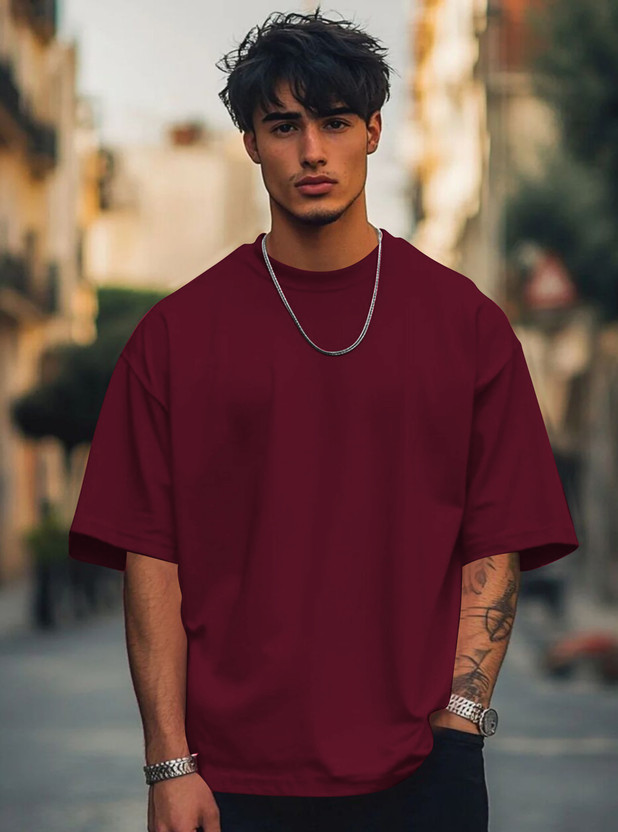 Garmix Solid Men Round Neck Maroon T-Shirt