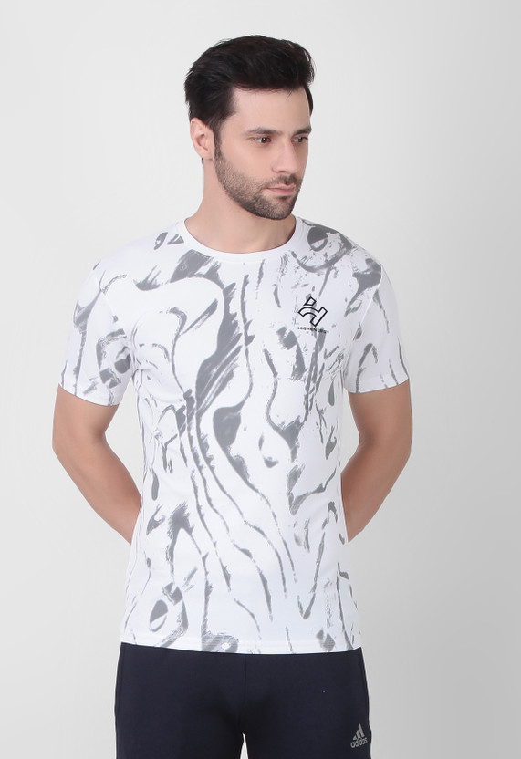 HIGHENERGY Abstract Men Round Neck White T-Shirt