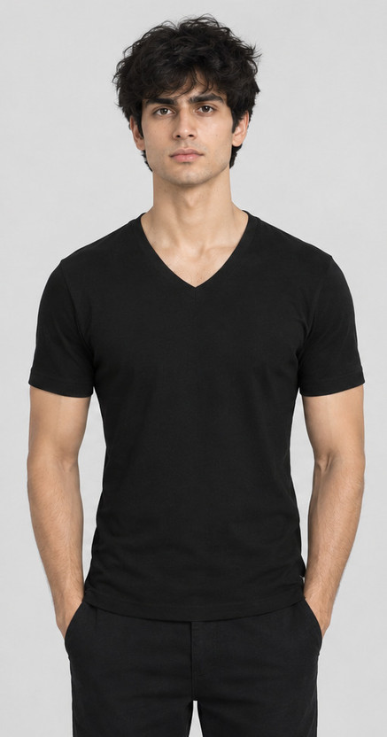 DailyTees DailyTees Solid Men V Neck Black T-Shirt - Flipkart Deal