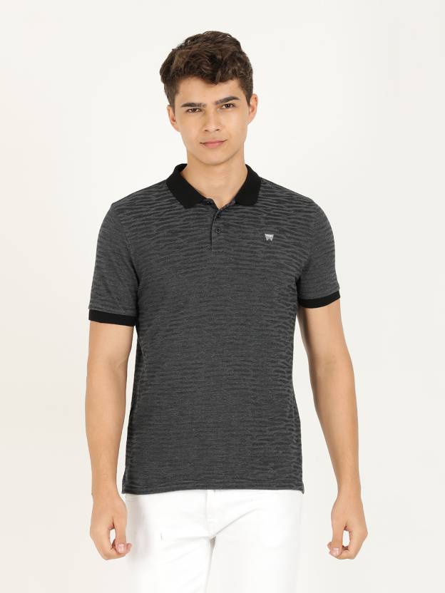 af Handel svag Wrangler Self Design Men Polo Neck Black T-Shirt - Buy Wrangler Self Design  Men Polo Neck Black T-Shirt Online at Best Prices in India | Flipkart.com