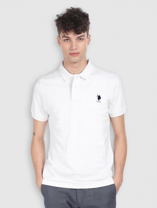 U.S. U.S. POLO ASSN. Solid Men Polo Neck White T-Shirt - Flipkart Deal