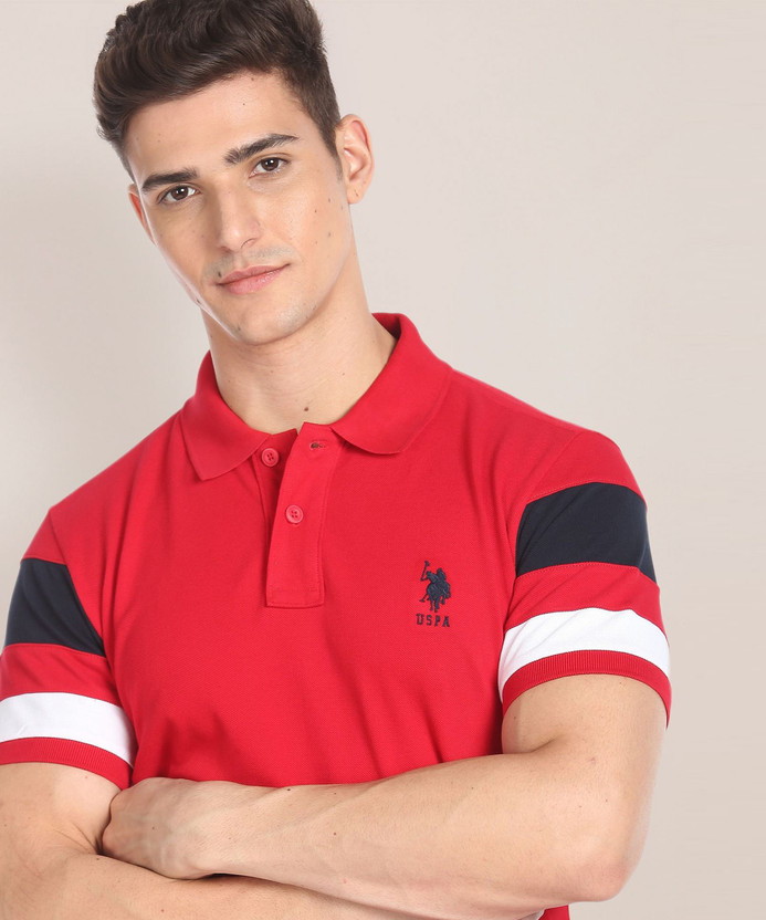 U.S. POLO ASSN. Striped Men Polo Neck Red T-Shirt