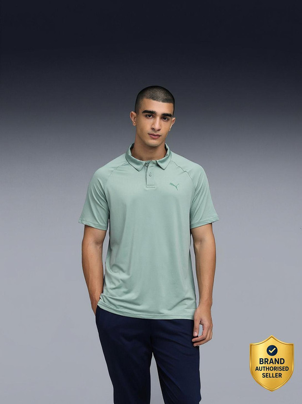 PUMA Solid Men Polo Neck Green T-Shirt