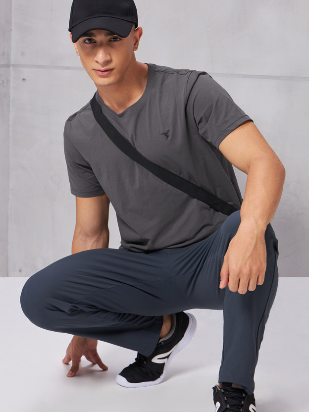 TECHNOSPORT Solid Men Crew Neck Grey T-Shirt