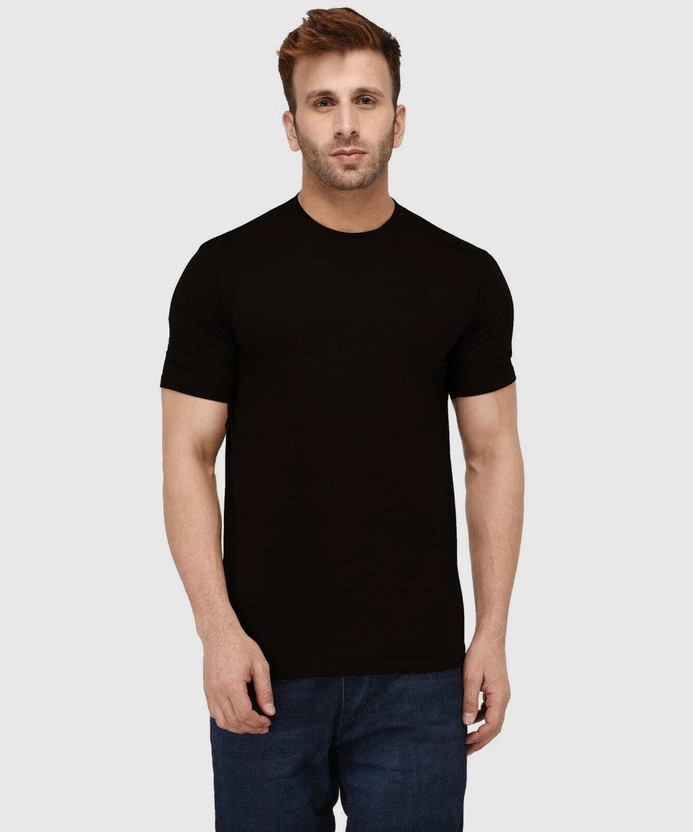 faizan fashion Solid Men Round Neck Black T-Shirt
