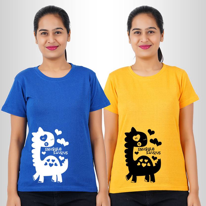 vear Pack of 2 Women Printed Round Neck Cotton Blend Multicolor T-Shirt
