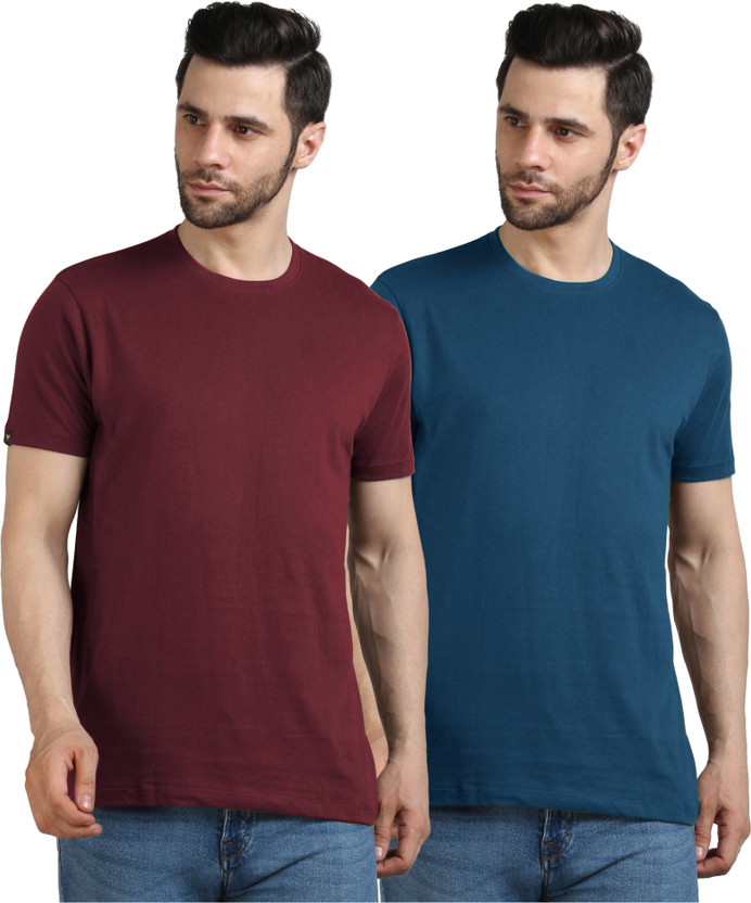 YouthPoi YouthPoi Solid Men Round Neck Blue, Maroon T-Shirt - Flipkart Deal