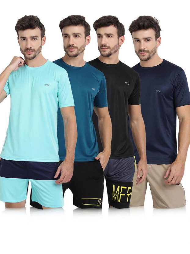 FTX Solid Men Round Neck Dark Blue, Light Blue, Blue, Black T-Shirt