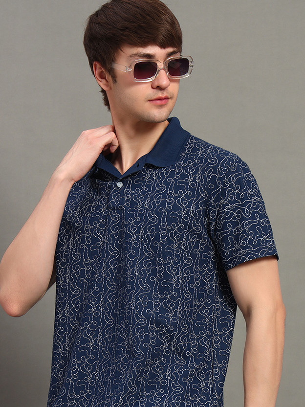 GETGOLF Printed Men Polo Neck Dark Blue T-Shirt