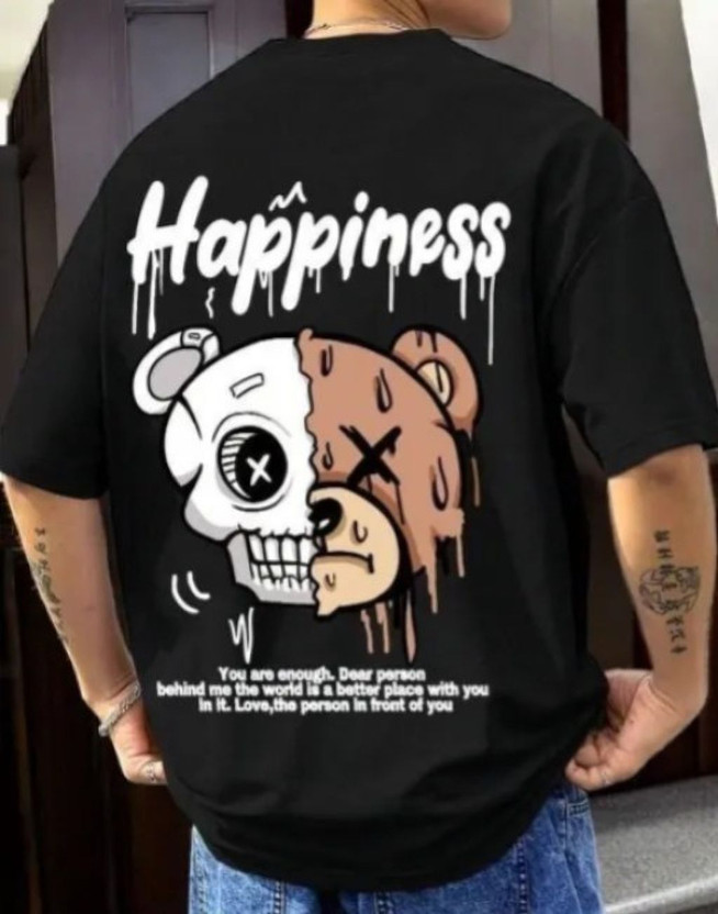 Detour Graphic Print Men Round Neck Black T-Shirt