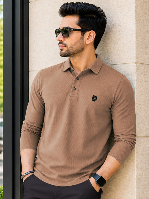 VeBNoR VeBNoR Self Design Men Polo Neck Brown T-Shirt - Flipkart Deal