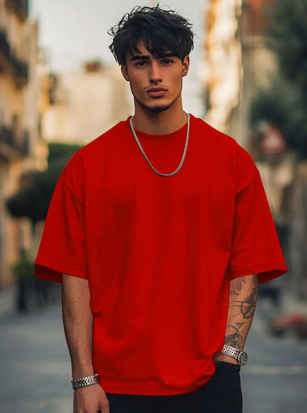 DripStyle Fashion Solid Men Round Neck Red T-Shirt