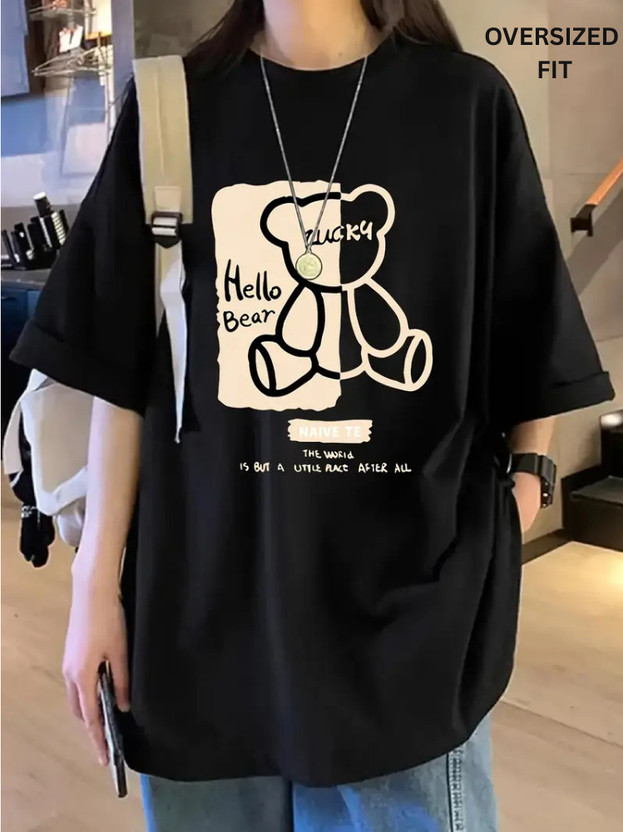 watto watto Printed Women Round Neck Black T-Shirt - Flipkart Deal