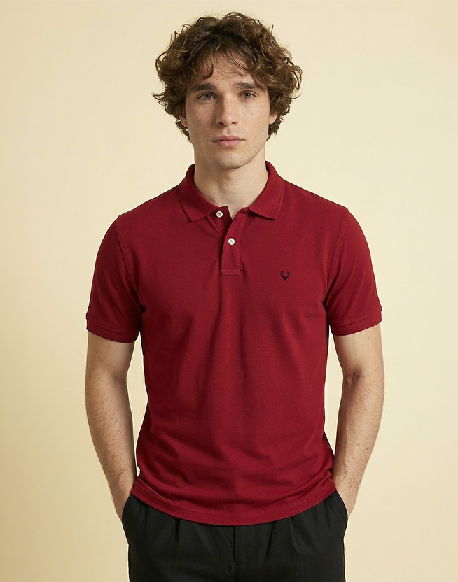Allen Solly Solid Men Polo Neck Red T-Shirt