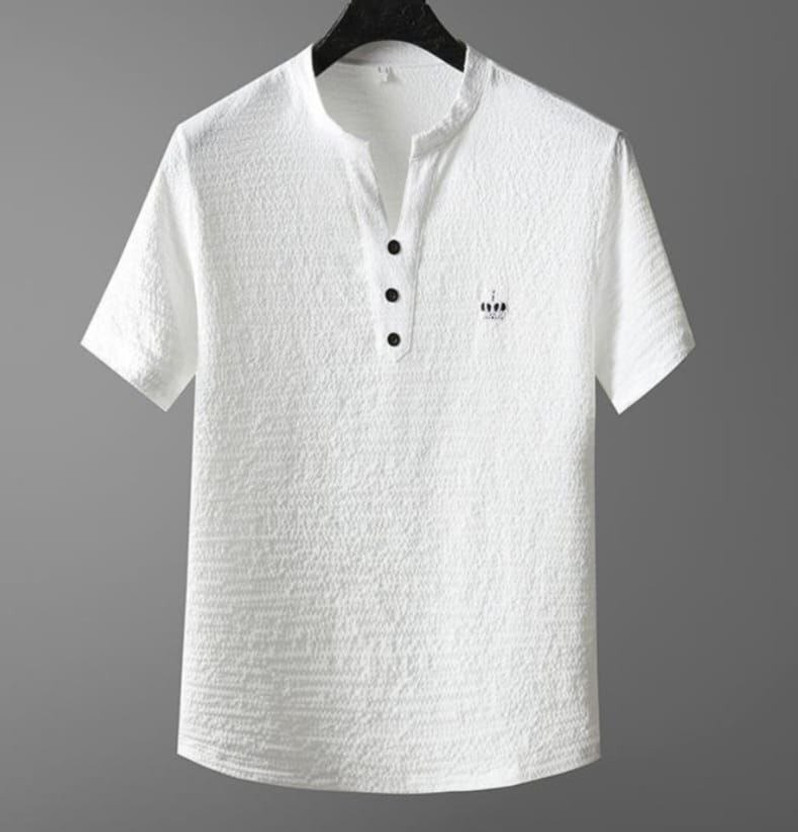 VRIHAENTERPRISE Self Design Men V Neck White T-Shirt