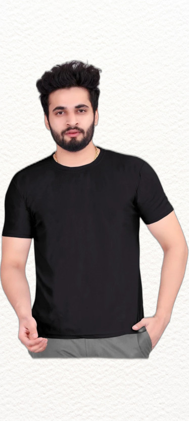 Printasoo Train Trending Solid Men Round Neck Black T-Shirt