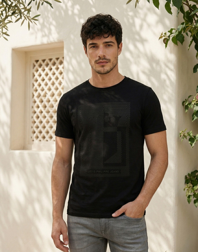 LOUIS PHILIPPE Graphic Print Men Round Neck Black T-Shirt