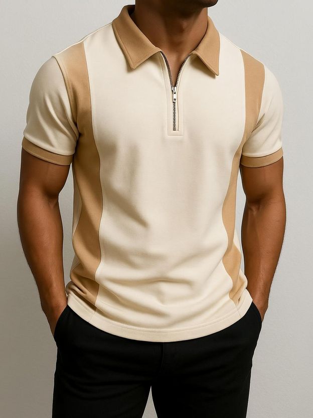 Try Men Colorblock Zip Neck Cotton Blend Green T-Shirt - Image 4