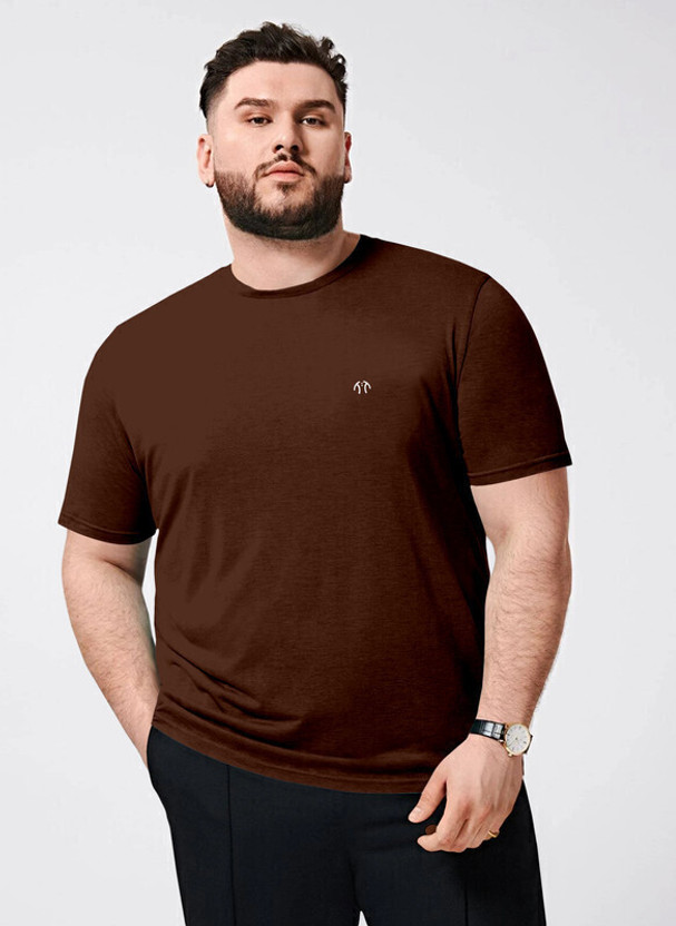 Triptee Solid Men Round Neck Brown T-Shirt
