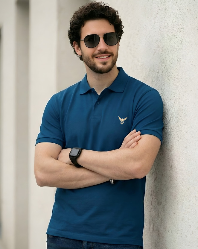 GLOBAL GLOBAL NOMAD Solid Men Polo Neck Dark Blue T-Shirt - Flipkart Deal