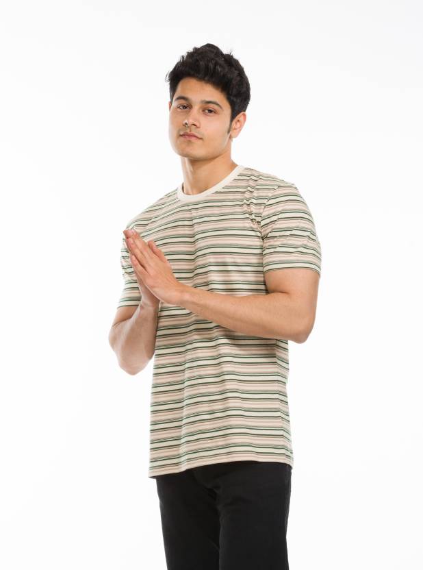VHORR Striped Men Round Neck Beige T-Shirt - Buy VHORR Striped Men Round  Neck Beige T-Shirt Online at Best Prices in India 