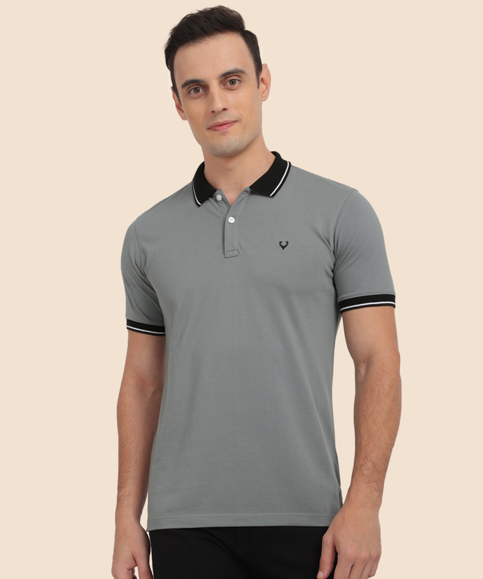 Allen Solly Solid Men Polo Neck Grey T-Shirt