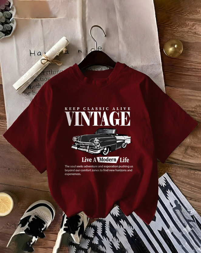 Flipkart SmartBuy Printed Women Round Neck Maroon T-Shirt
