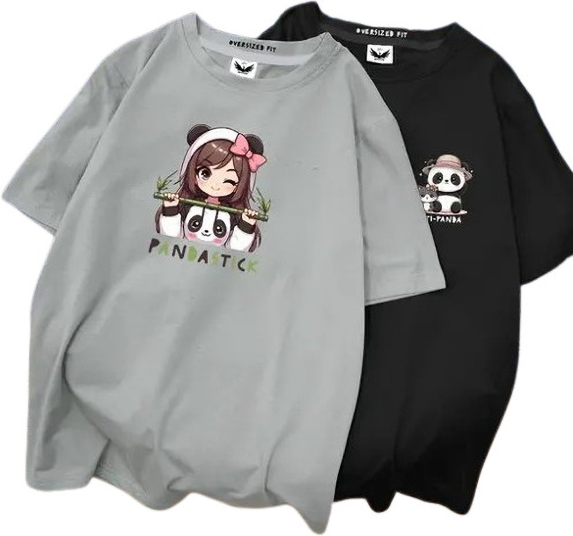CS CHROMA STYLE Graphic Print Women Round Neck Grey, Black T-Shirt