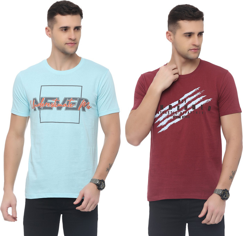 light blue and red graphic tee