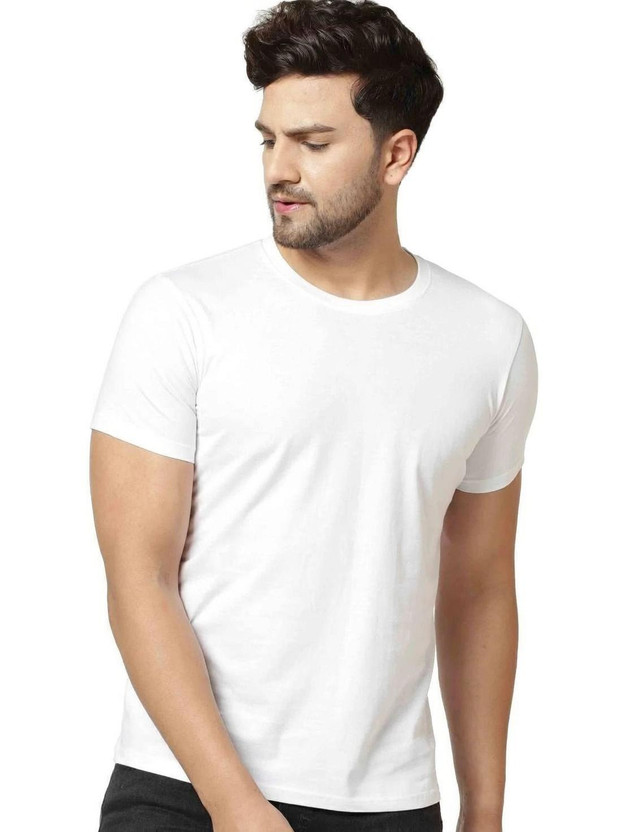 COTTON MENS TSHIRT Solid Men Round Neck White T-Shirt