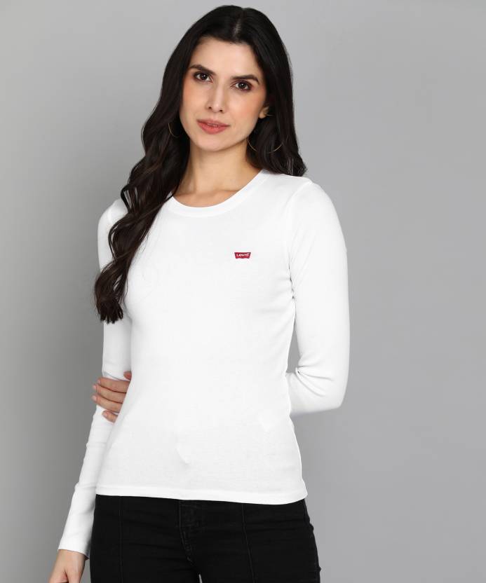 LEVI'S Solid Women Round Neck White T-Shirt - Buy LEVI'S Solid Women Round  Neck White T-Shirt Online at Best Prices in India 