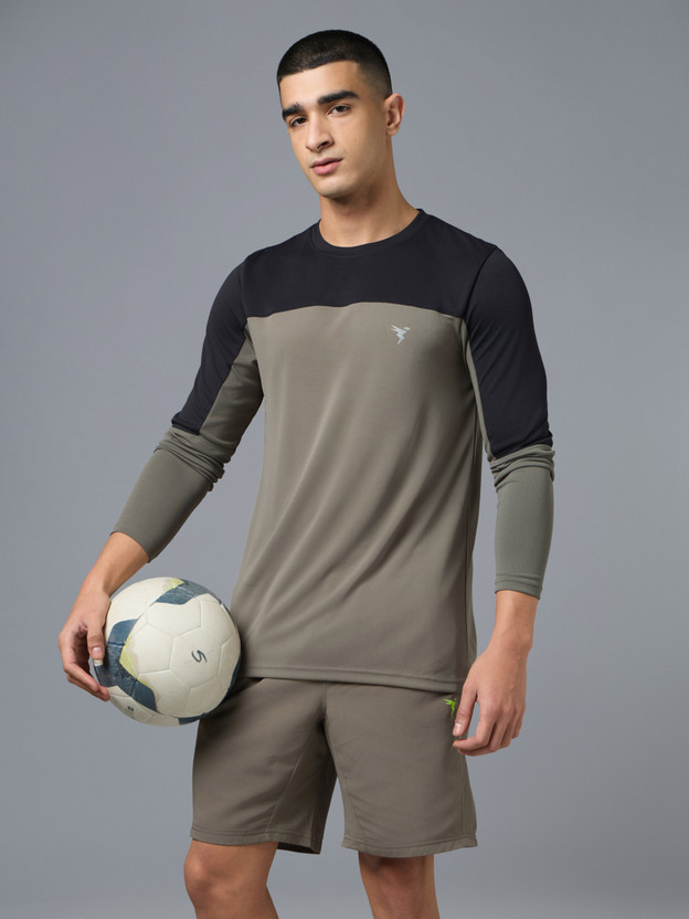 TECHNOSPORT Solid Men Round Neck Grey, Black T-Shirt