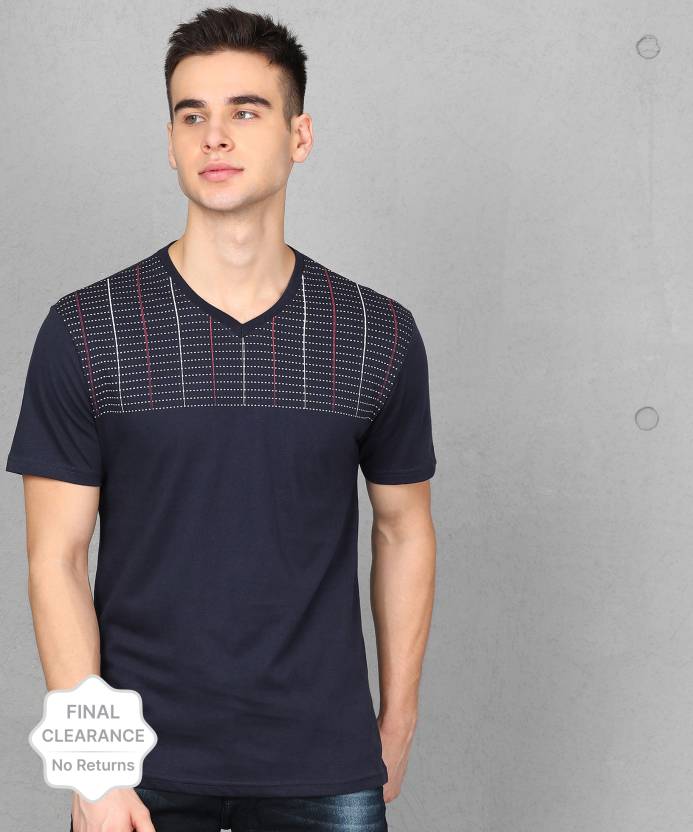 [Size M] METRONAUT By Flipkart Printed Men V Neck Dark Blue T-Shirt