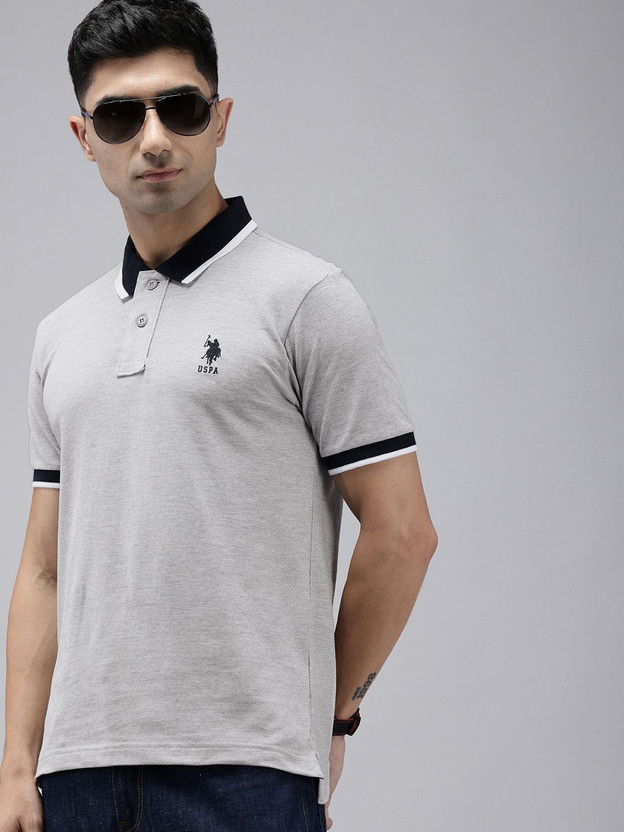 U.S. U.S. POLO ASSN. Solid Men Polo Neck Grey T-Shirt - Flipkart Deal