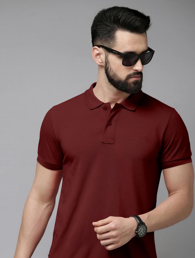 METRONAUT Solid Men Polo Neck Maroon T-Shirt