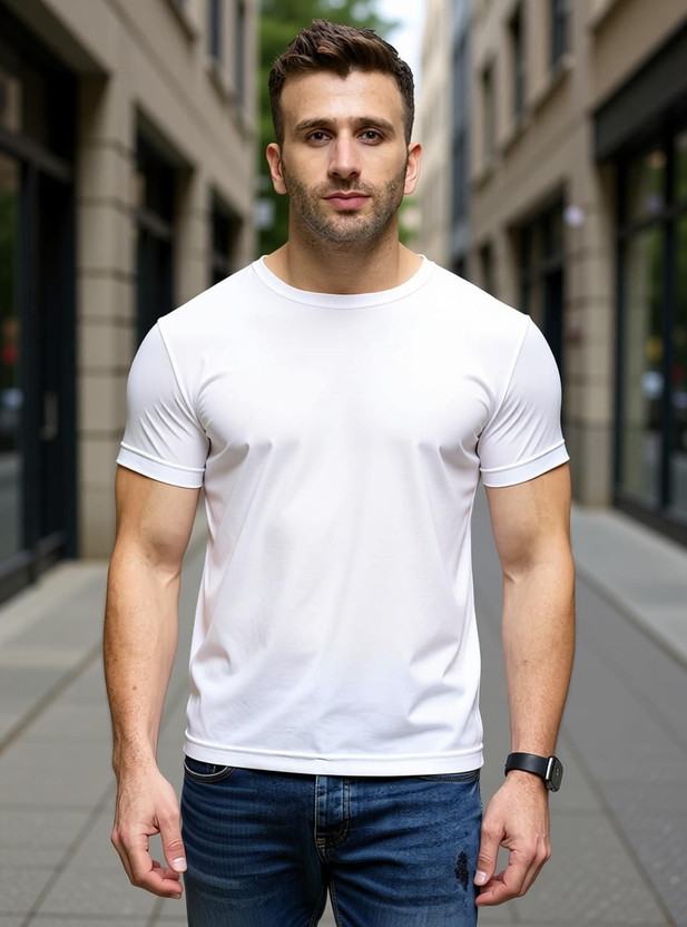 Jaqnek Self Design Men Round Neck White T-Shirt