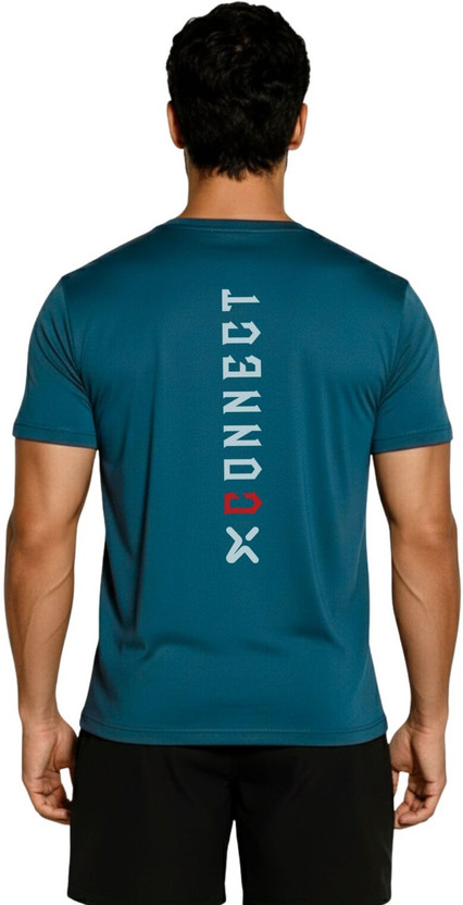3colors Typography Men Round Neck Blue T-Shirt