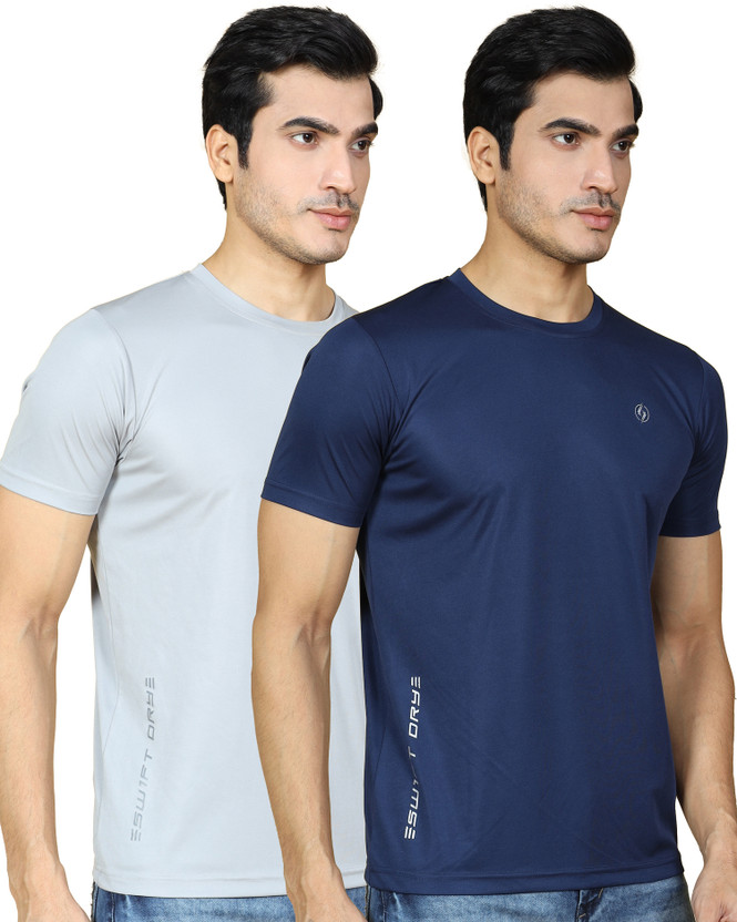 SUPERSQUAD SUPERSQUAD Solid, Sporty Men Round Neck Grey, Navy Blue T-Shirt - Flipkart Deal