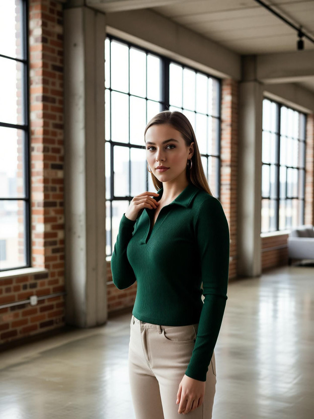 GYARASI Solid Women V Neck Dark Green, Green T-Shirt