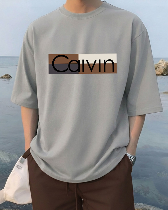 AOOSH Printed Men Round Neck Grey T-Shirt