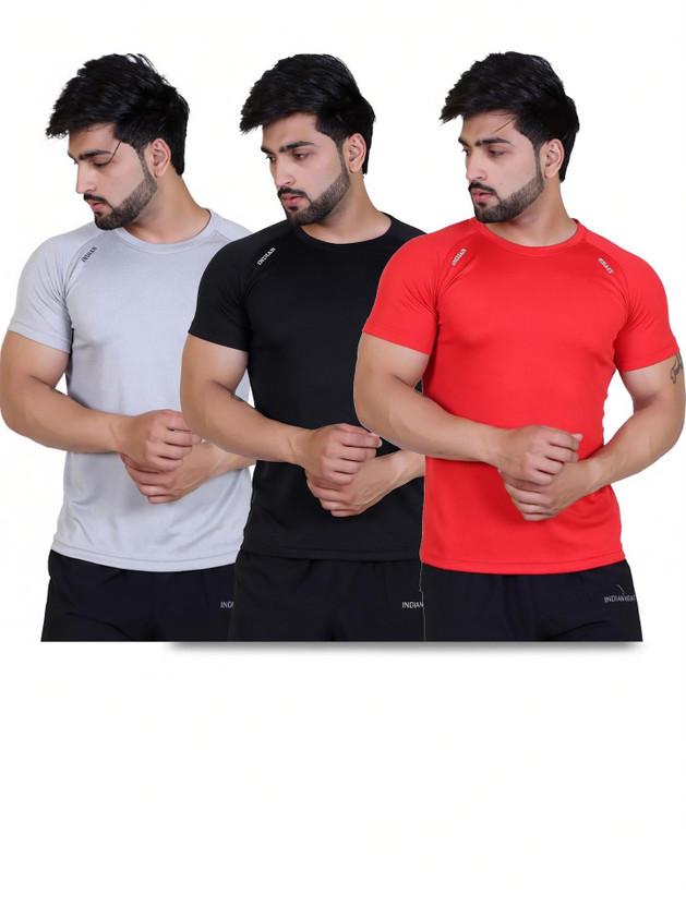 indian indian krait Solid Men Round Neck Red, Black, Grey T-Shirt - Flipkart Deal