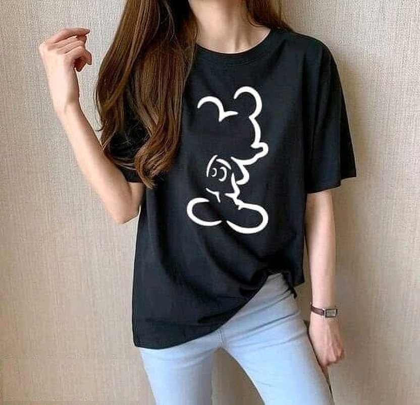 Vk Tops Printed Women Round Neck Black T-Shirt