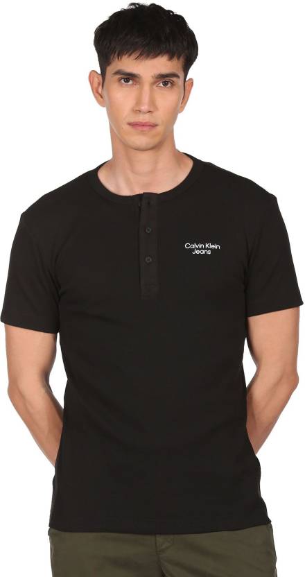 Calvin Klein Jeans Solid Men Henley Neck Black T-Shirt - Buy Calvin Klein  Jeans Solid Men Henley Neck Black T-Shirt Online at Best Prices in India |  
