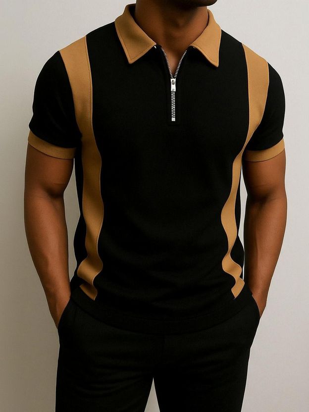 Try Men Colorblock Zip Neck Cotton Blend Green T-Shirt - Image 8