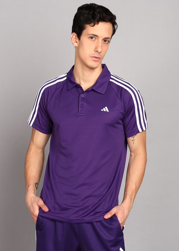 ADIDAS Solid Men Polo Neck Purple T-Shirt