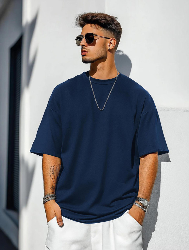 Garmix Solid Men Round Neck Dark Blue T-Shirt