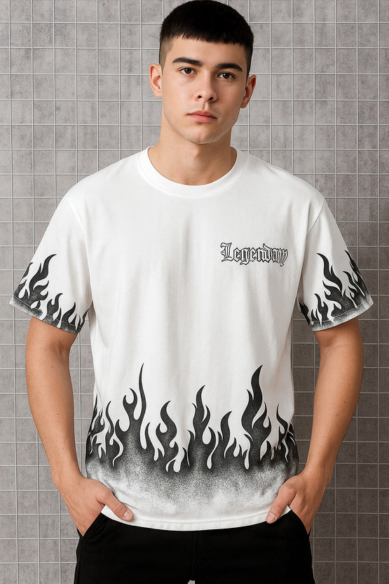 DRVP Printed, Graphic Print Men Round Neck White T-Shirt