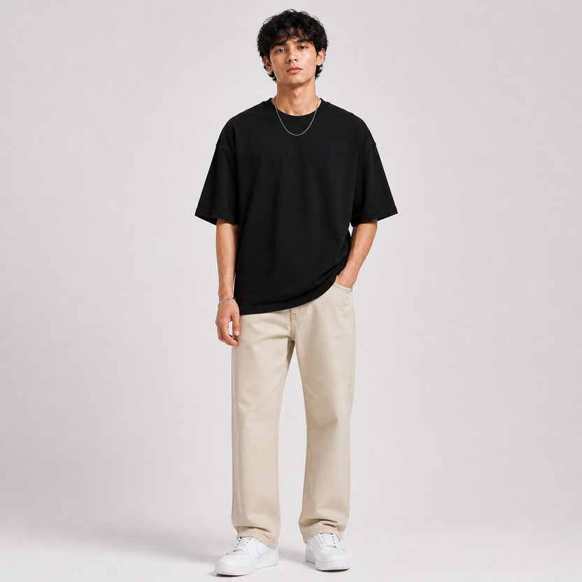 Greyscale Solid Men Round Neck Black T-Shirt