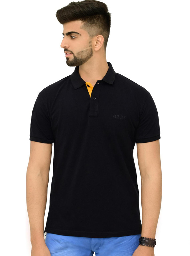 3BROS Embroidered Men Polo Neck Black T-Shirt